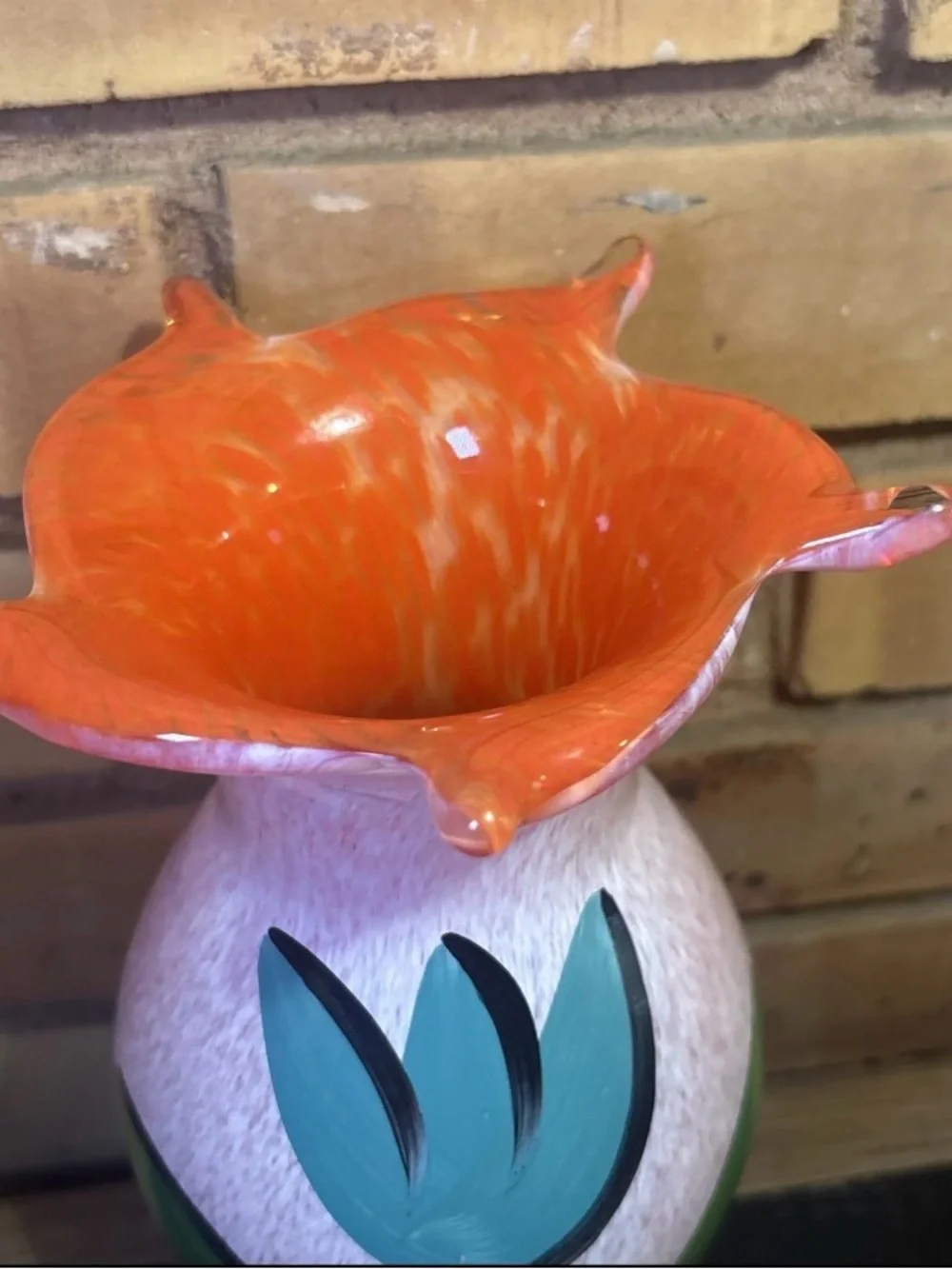 Kosta Boda Ulrica Hydman-Vallien Hand Painted Signed Glass Vase 8 In Tall